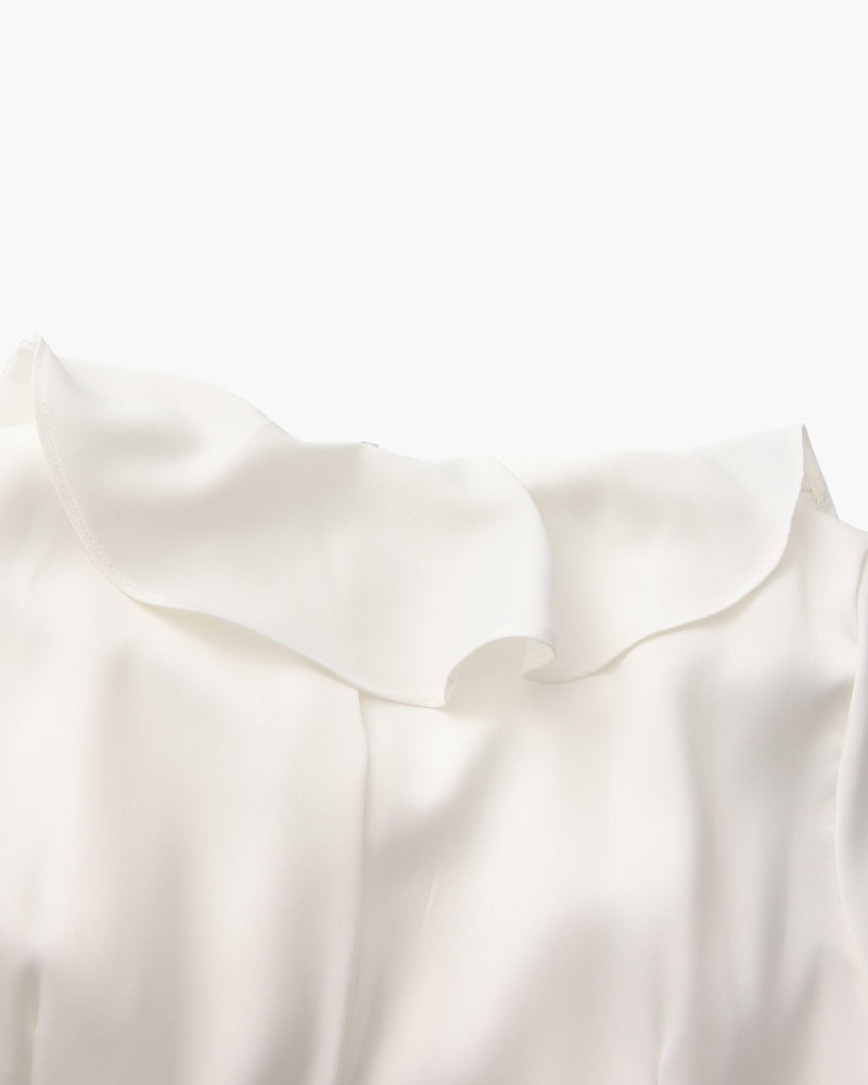 Perlenknopf Rüschenshirt Midi-Kleid