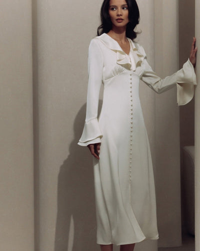 Perlenknopf Rüschenshirt Midi-Kleid