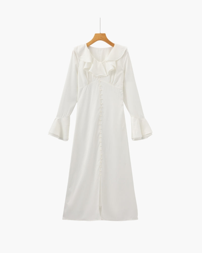 Perlenknopf Rüschenshirt Midi-Kleid