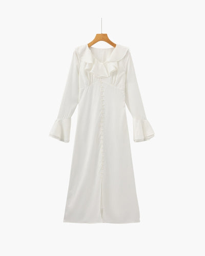 Perlenknopf Rüschenshirt Midi-Kleid