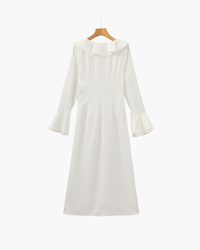 Perlenknopf Rüschenshirt Midi-Kleid