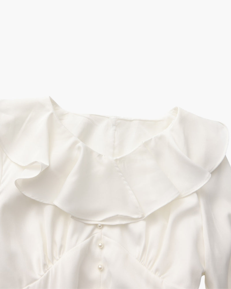 Perlenknopf Rüschenshirt Midi-Kleid