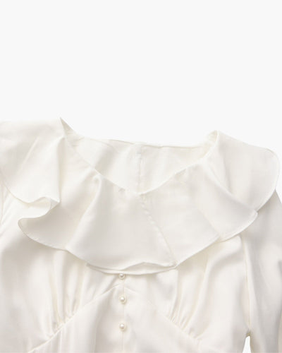 Perlenknopf Rüschenshirt Midi-Kleid