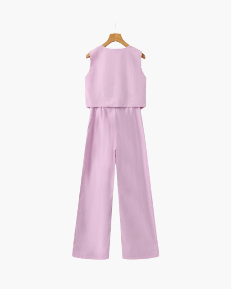 Stilvolle Damen - Leinen Zweiteiliges Set