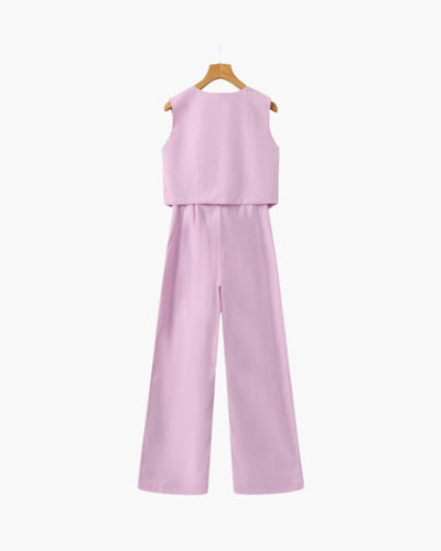 Stilvolle Damen - Leinen Zweiteiliges Set