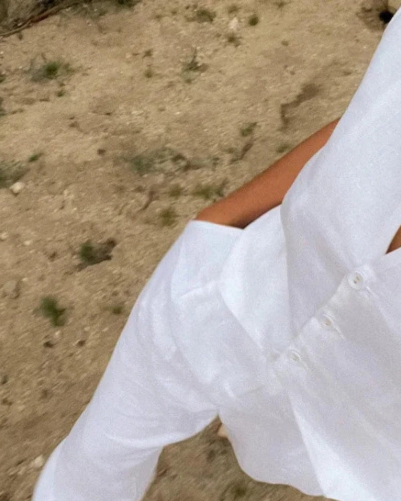 Stilvolle Damen - Leinen Zweiteiliges Set