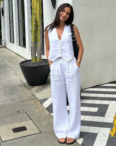 Stilvolle Damen - Leinen Zweiteiliges Set