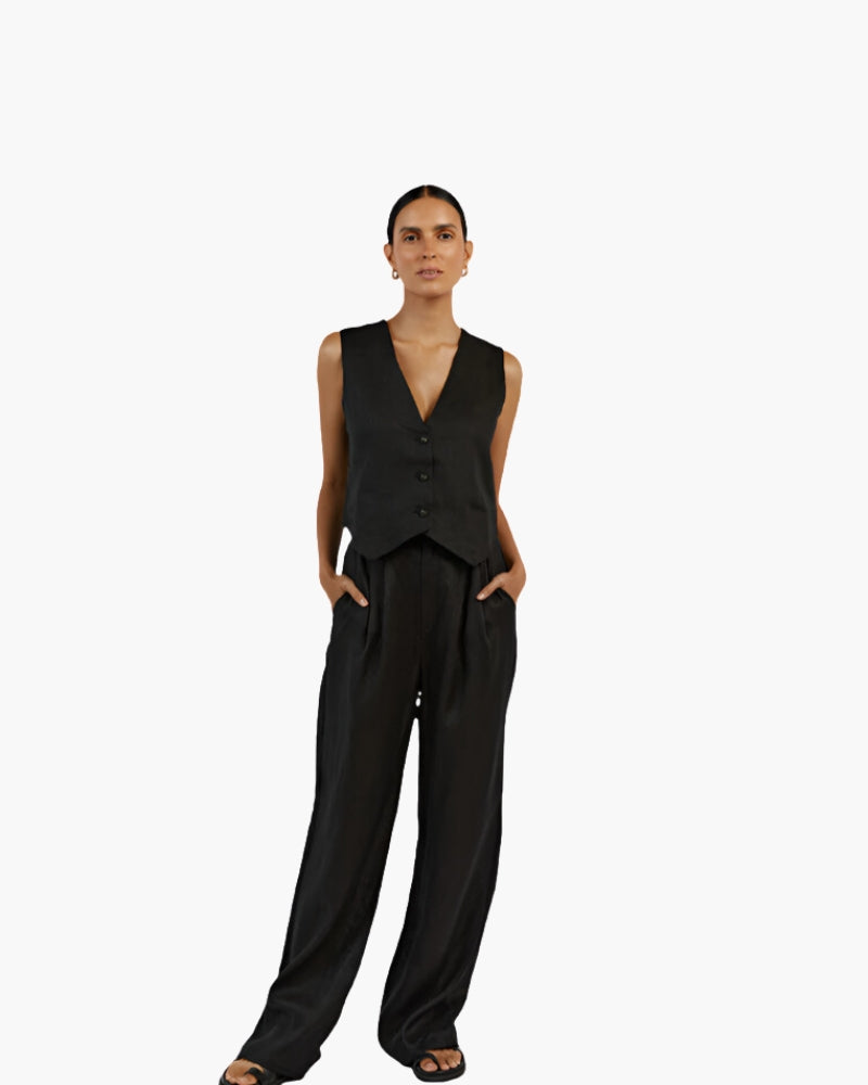 Stilvolle Damen - Leinen Zweiteiliges Set