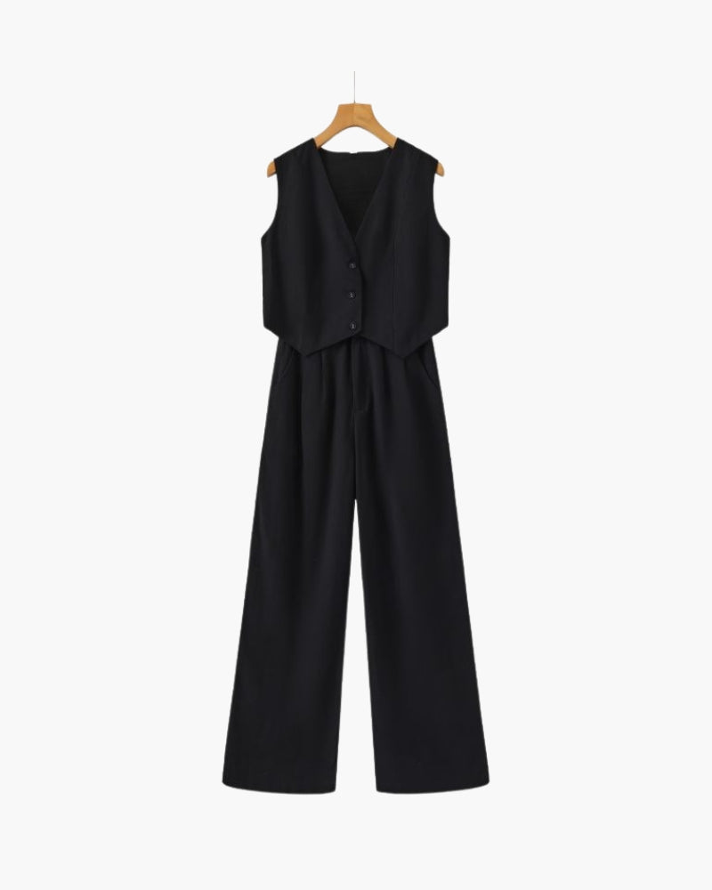 Stilvolle Damen - Leinen Zweiteiliges Set