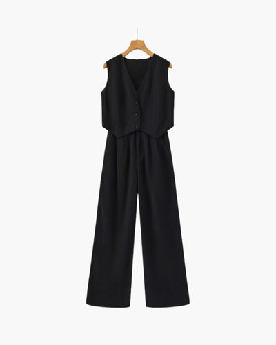 Stilvolle Damen - Leinen Zweiteiliges Set