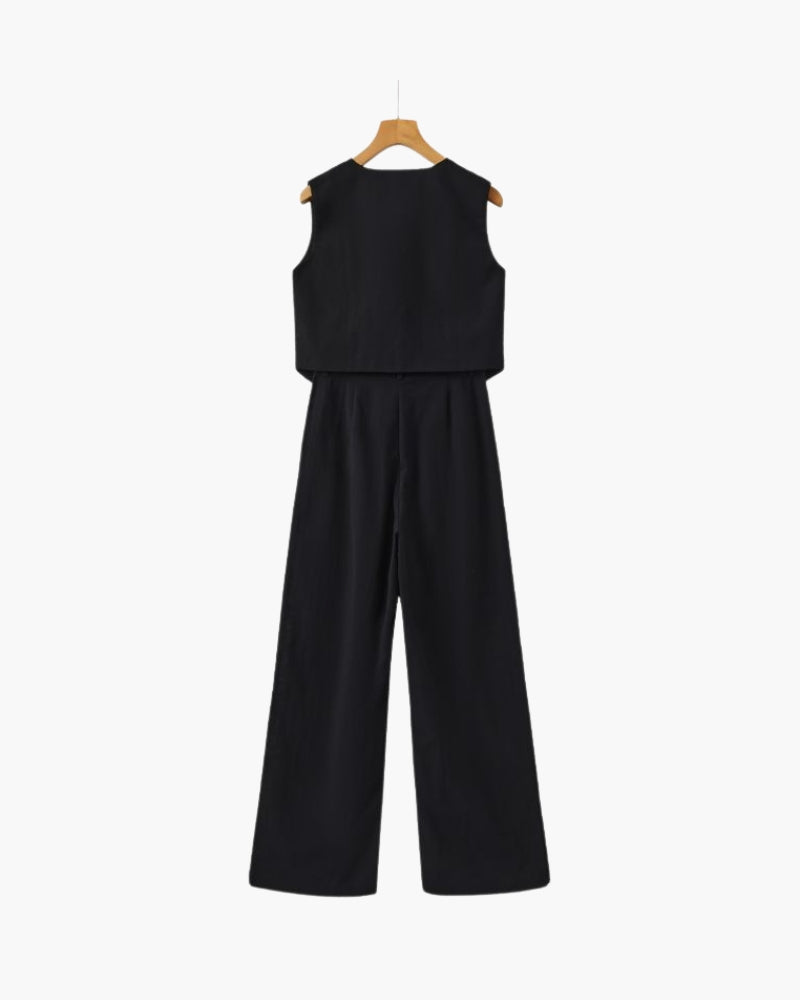 Stilvolle Damen - Leinen Zweiteiliges Set