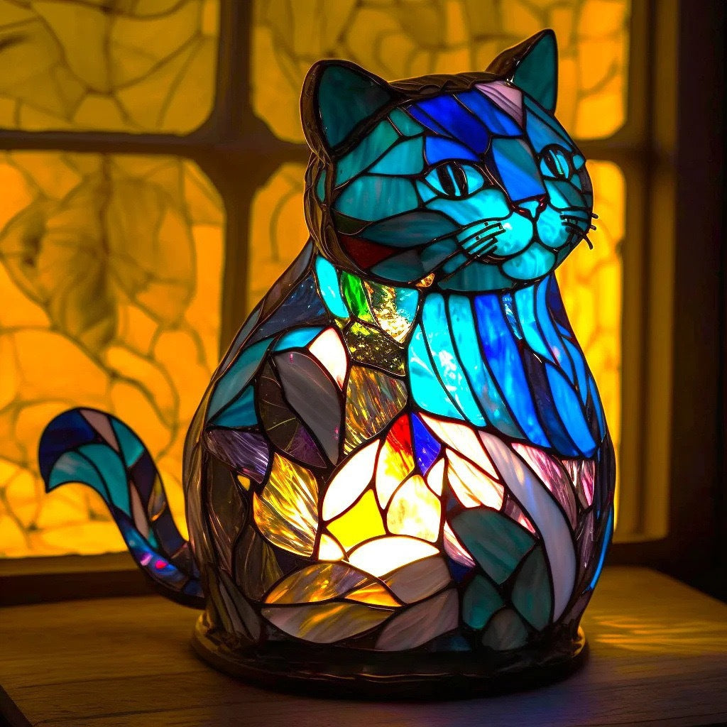 Nala – Magische Lampe für Katzen aus buntem Glas