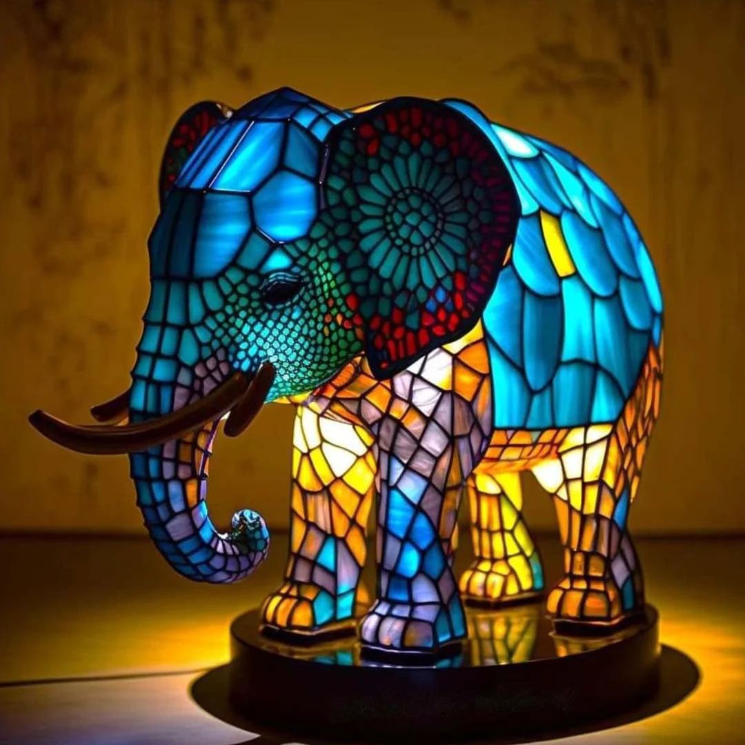 Nounours – Magische Elefantlampe aus buntem Glas